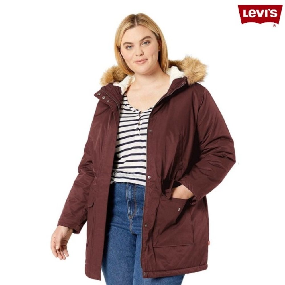 LEVI’S Sherpa Lined Hooded Parka Jacket – Wine Red, Plus 1X – NWT - Picture 14 of 15